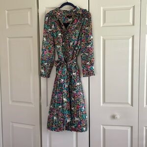 J.CREW womens midi dress size 2 adorable floral pattern with tie and collar